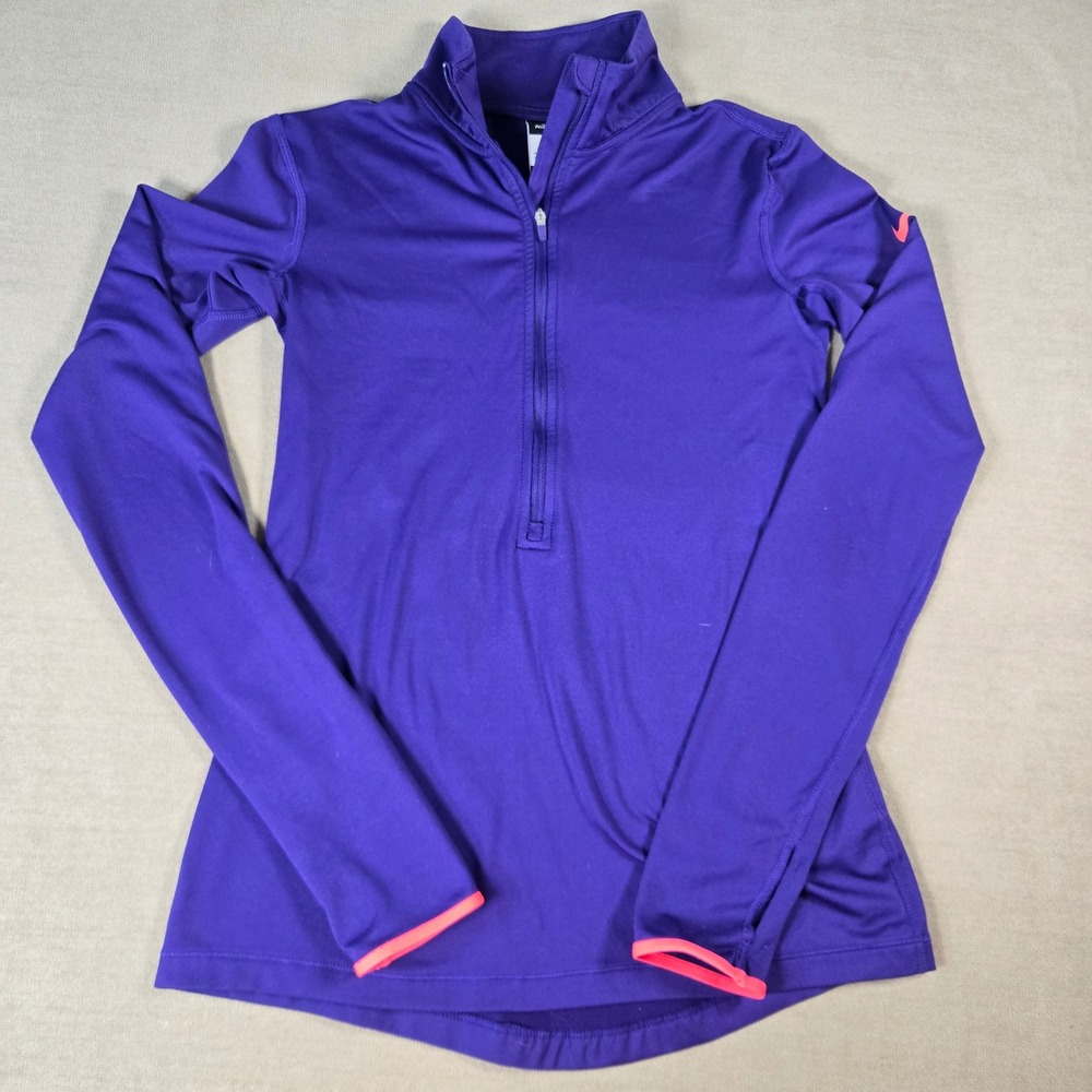 Nike Pro Dri-FIT Purple Running Top Women's Size‎ S Quarter Zip Thumbholes